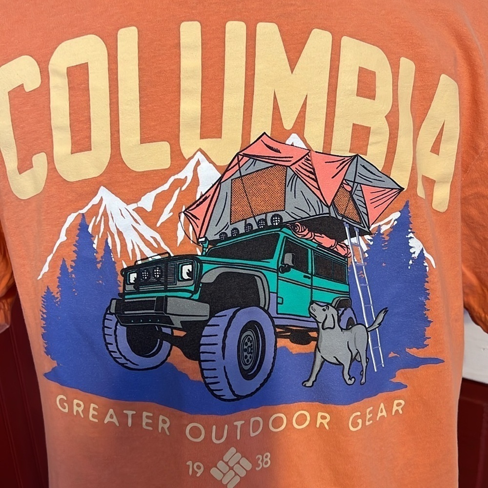 Columbia Outdoors Jeep Camping T-Shirt Orange M